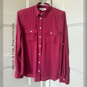 Loft Button down long sleeve burgundy top